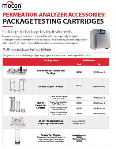 Permeation Analyzer Accessories: Package Testing Cartridges